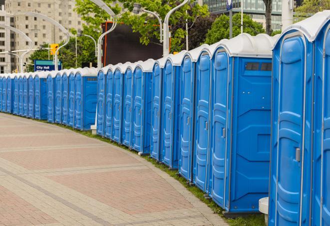 Seasonal porta potty units set up at a Rogers, Arkansas venue